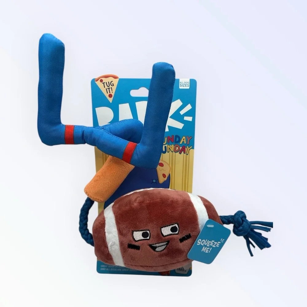 NEW Barkbox Sunday Funday Football Touchdown Dog Toy Chew Squeak Rope Tug S,M,L